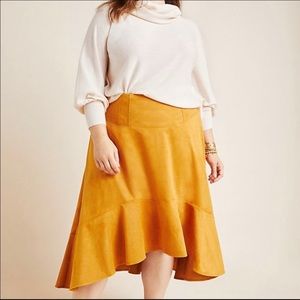 NWT Anthropologie Maeve Cosima Flounced Suede Midi Skirt | Plus Size 24